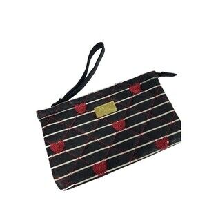 Luv Betsey NWOT Sequin Hearts Stripe Quilted Faux Leather Clutch Pouch Wristlet